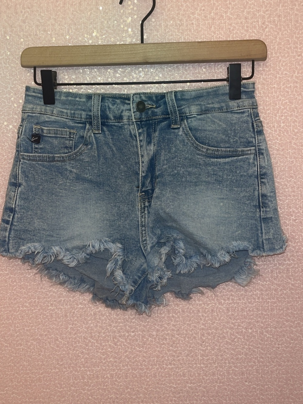 KanCan Light Blue Distressed Frayed Hem Jean Shorts